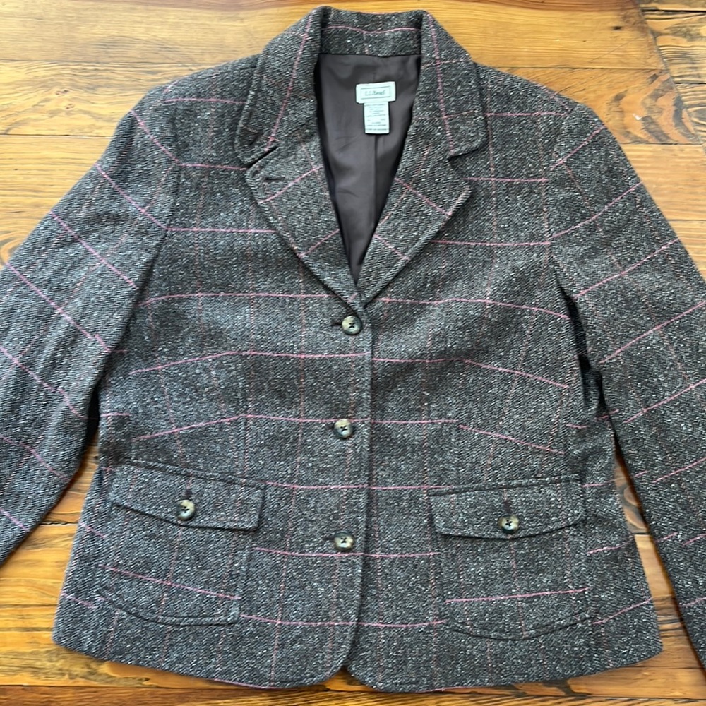Vintage L.L. Bean Wool Silk Blend Tweed Brown Women's Blazer Size XL Reg